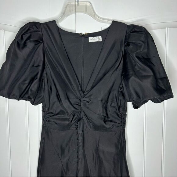 Rebecca Vallance Darlene Midi Dress Black Silk Cut Out Button Front 10 Puff - Picture 4 of 9